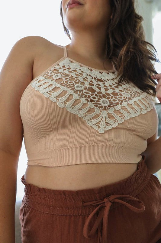 PLUS Crochet Lace High Neck Bralette - 5 Color Options