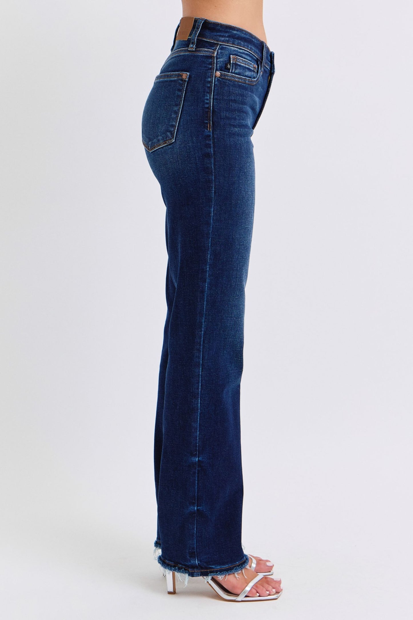 Judy Blue Frayed Hem Straight Leg Dark Wash Jeans