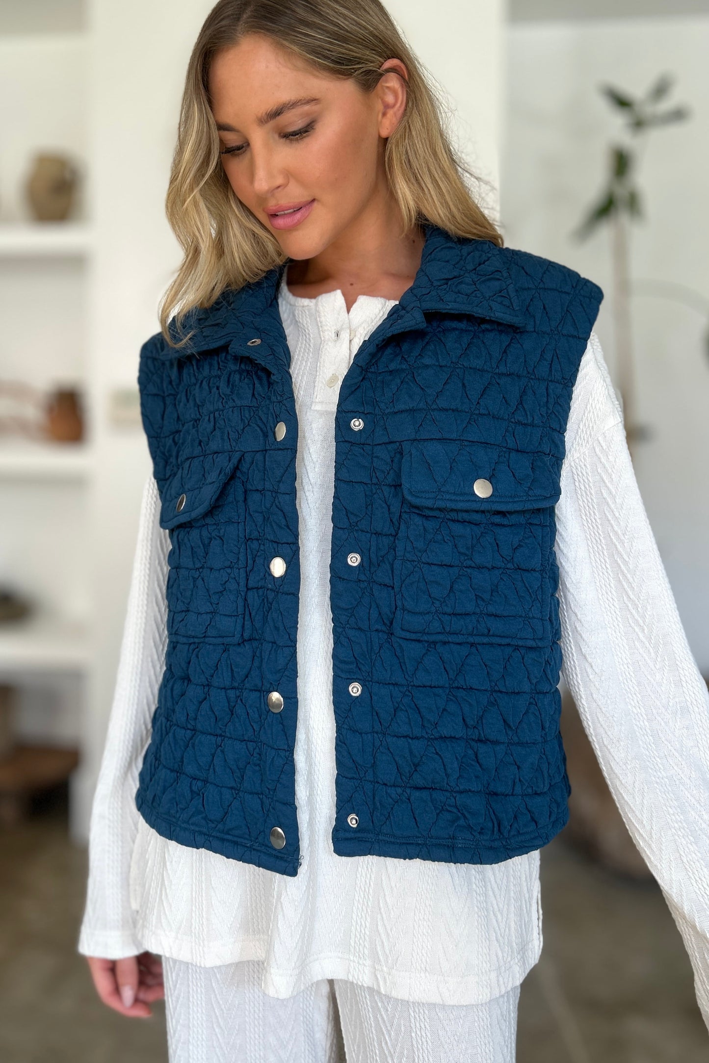 Quilted Snap Down Vest - 2 Color Options