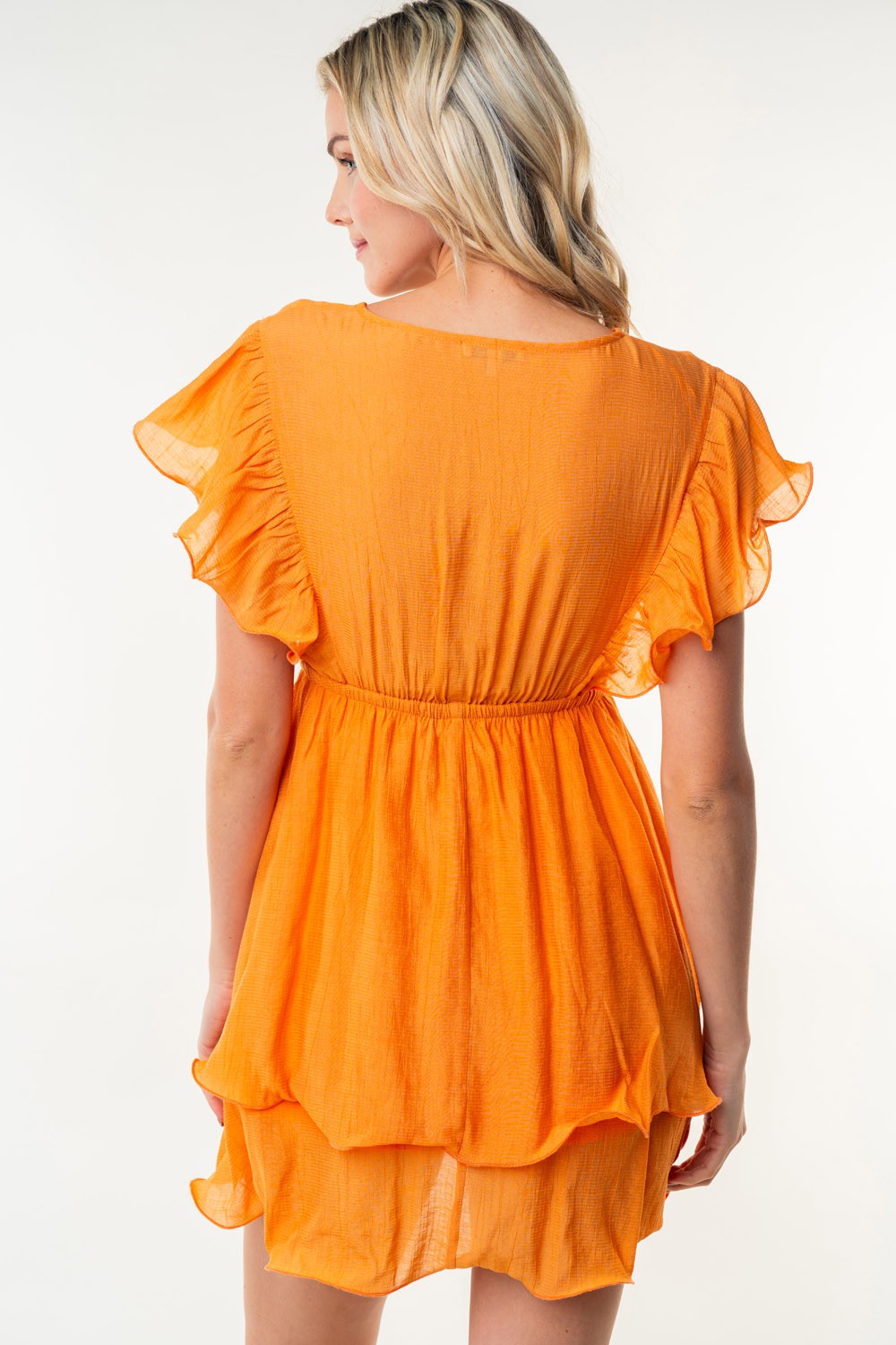 Short Sleeve Woven Layered Dress in Apricot