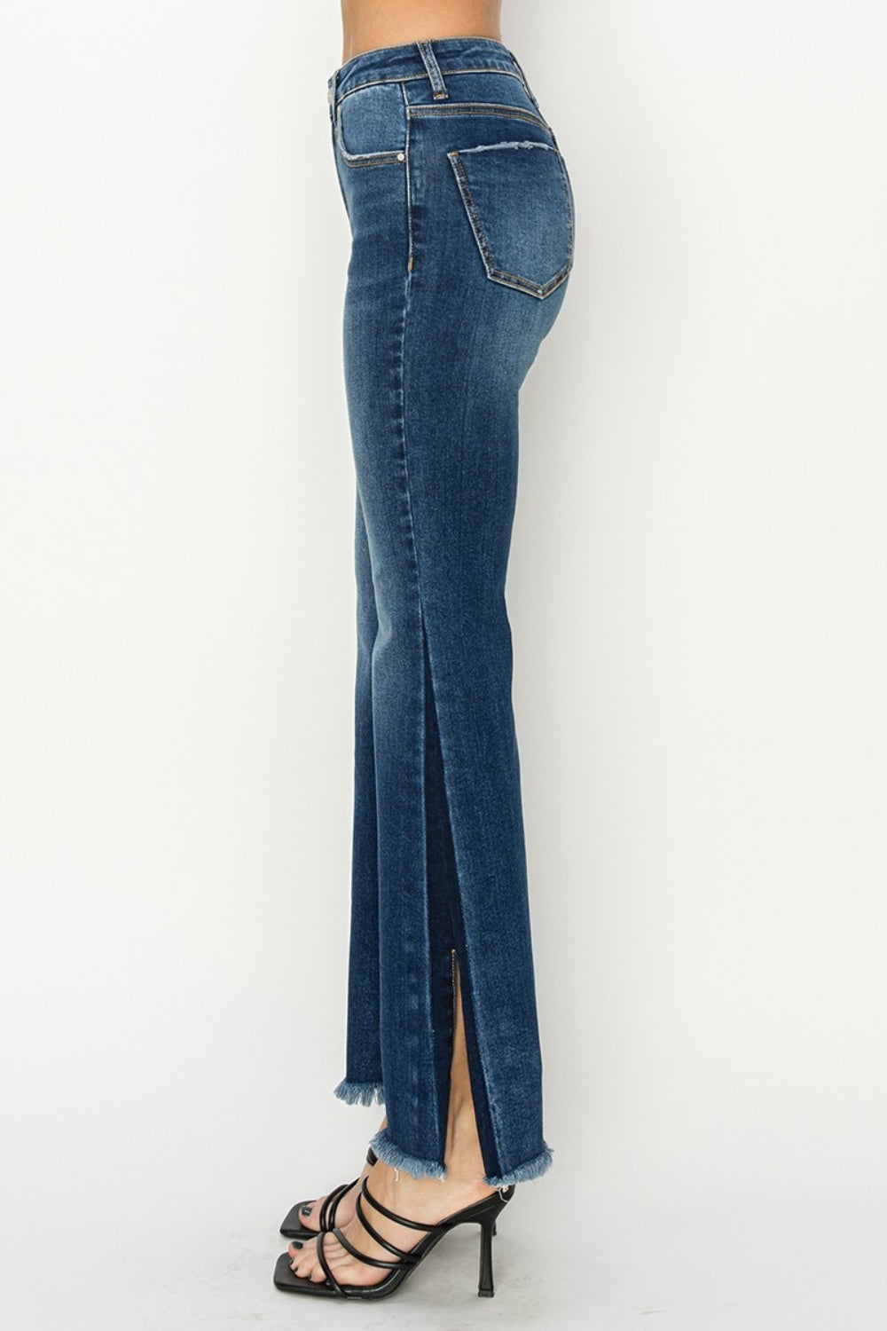 RISEN High Rise Side Shadow Seam Detail Slit Flare Jeans