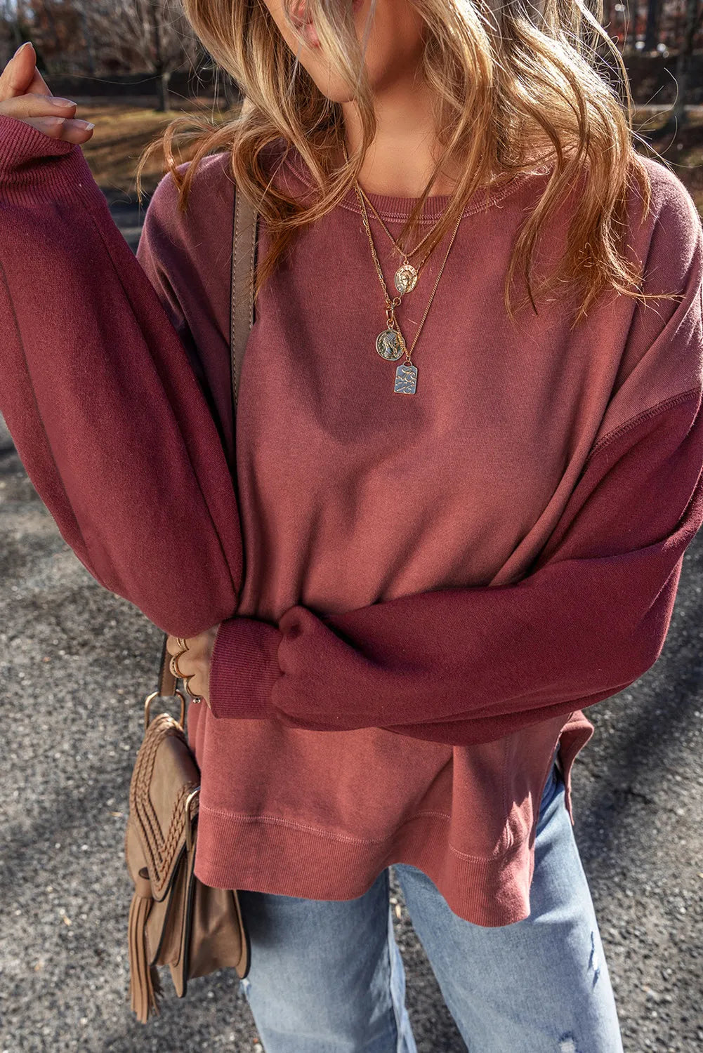 Contrast Sleeve Long Length Sweatshirt