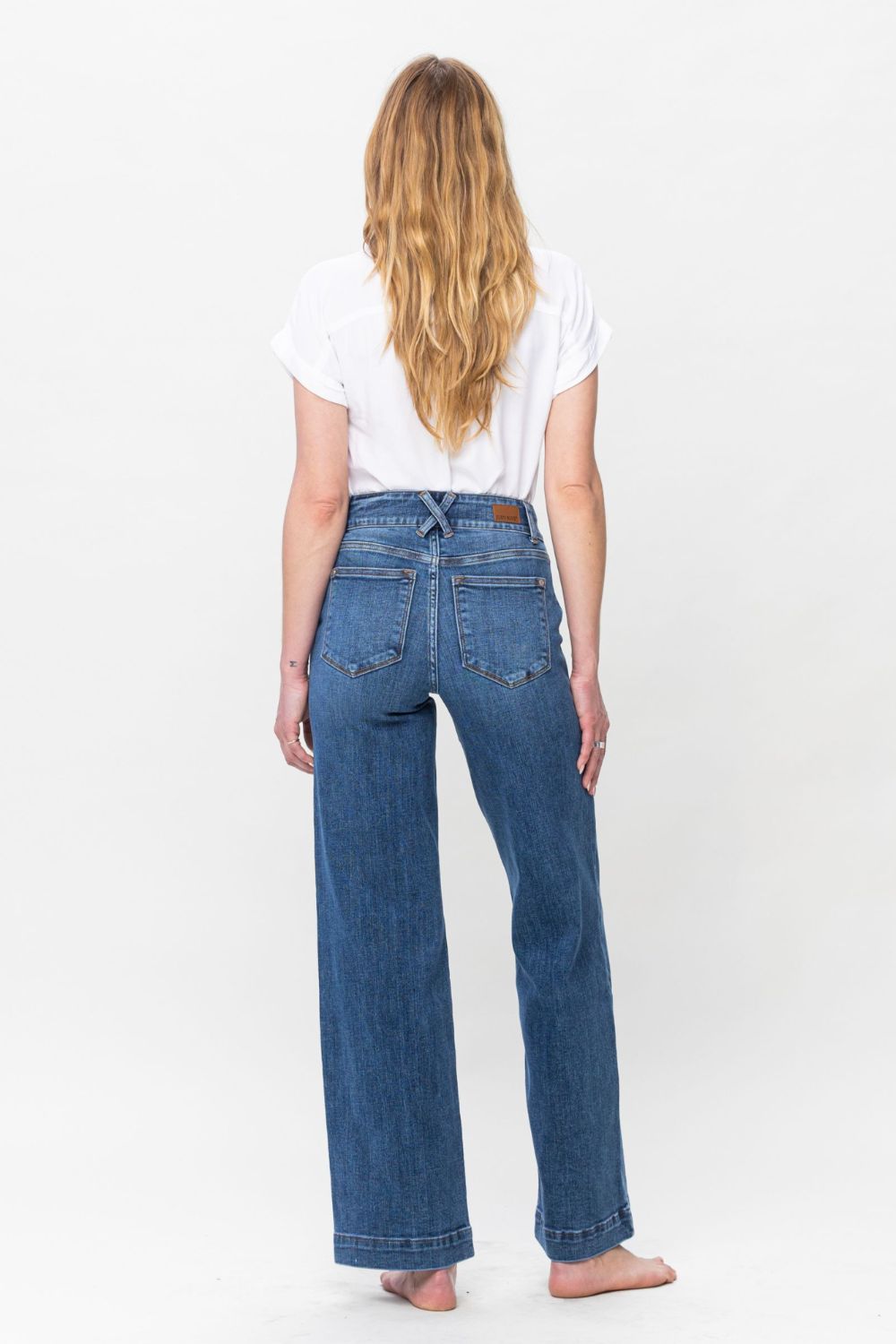 Judy Blue High Rise Double Button Crisscross Detail Wide Leg Jeans