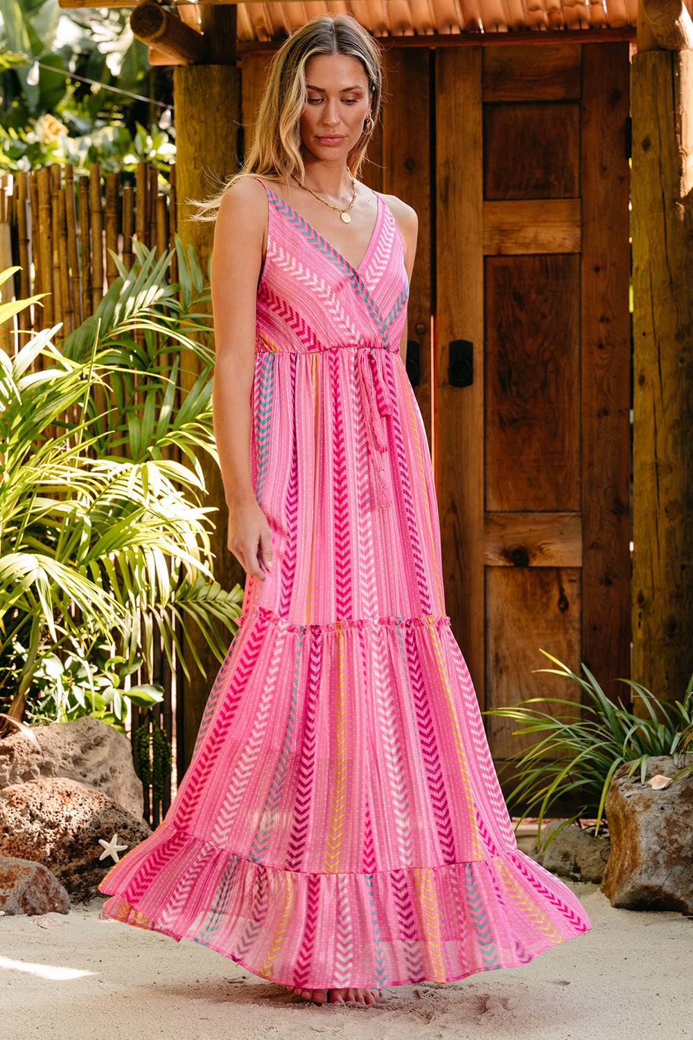 Chevron Stripes Pink Maxi Cami Dress