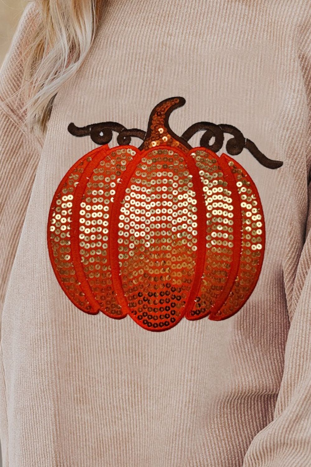 Sequin Pumpkin Corded Tunic Sweatshirt - 2 Color Options