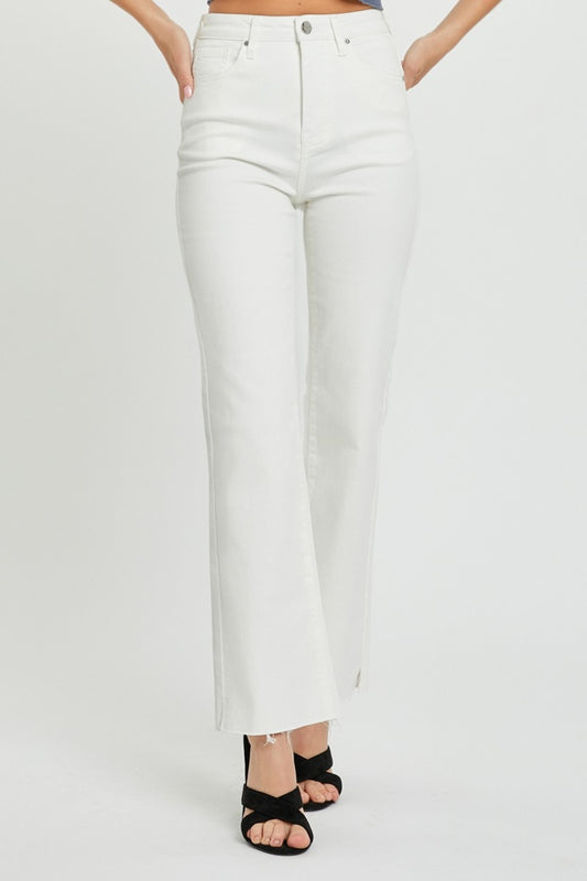 RISEN High Rise Tummy Control Straight Jeans in White