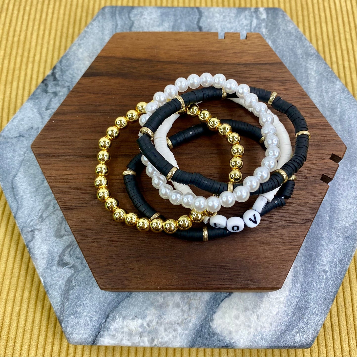 Bracelet Pack - Clay & Gold Bead - Love