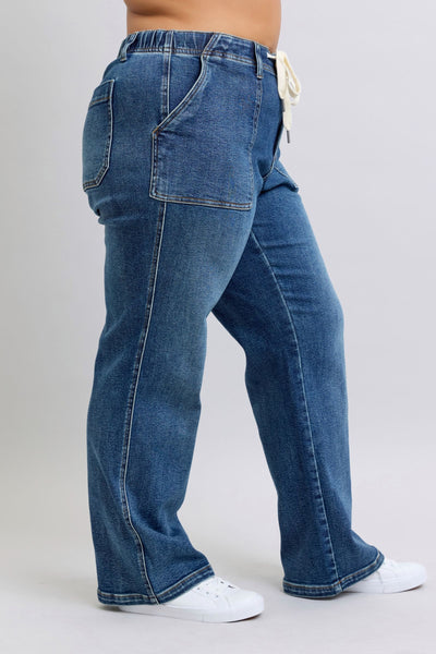 Judy Blue Melanie High Rise Drawstring Wide Leg Jeans