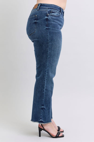 Judy Blue Mid Rise Raw Hem Wide Leg Jeans