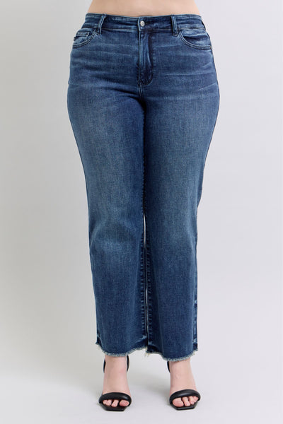 Judy Blue Mid Rise Raw Hem Wide Leg Jeans