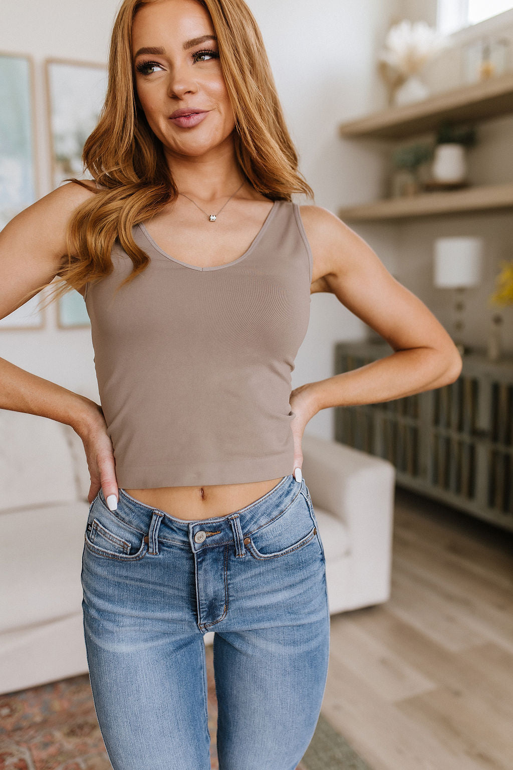 Carefree Seamless Reversible Tank in Light Mocha