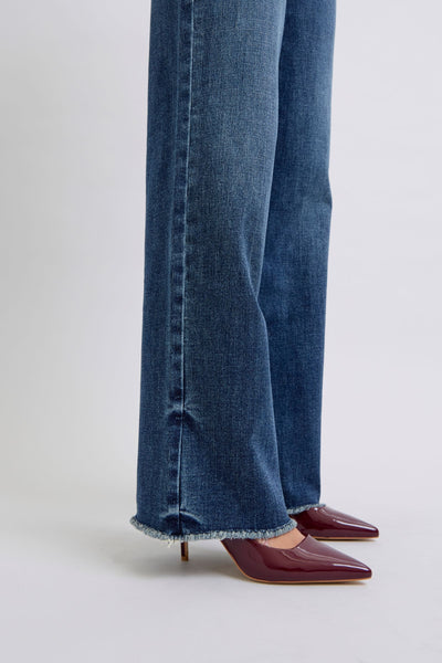 Judy Blue Mid Rise Raw Hem Wide Leg Jeans