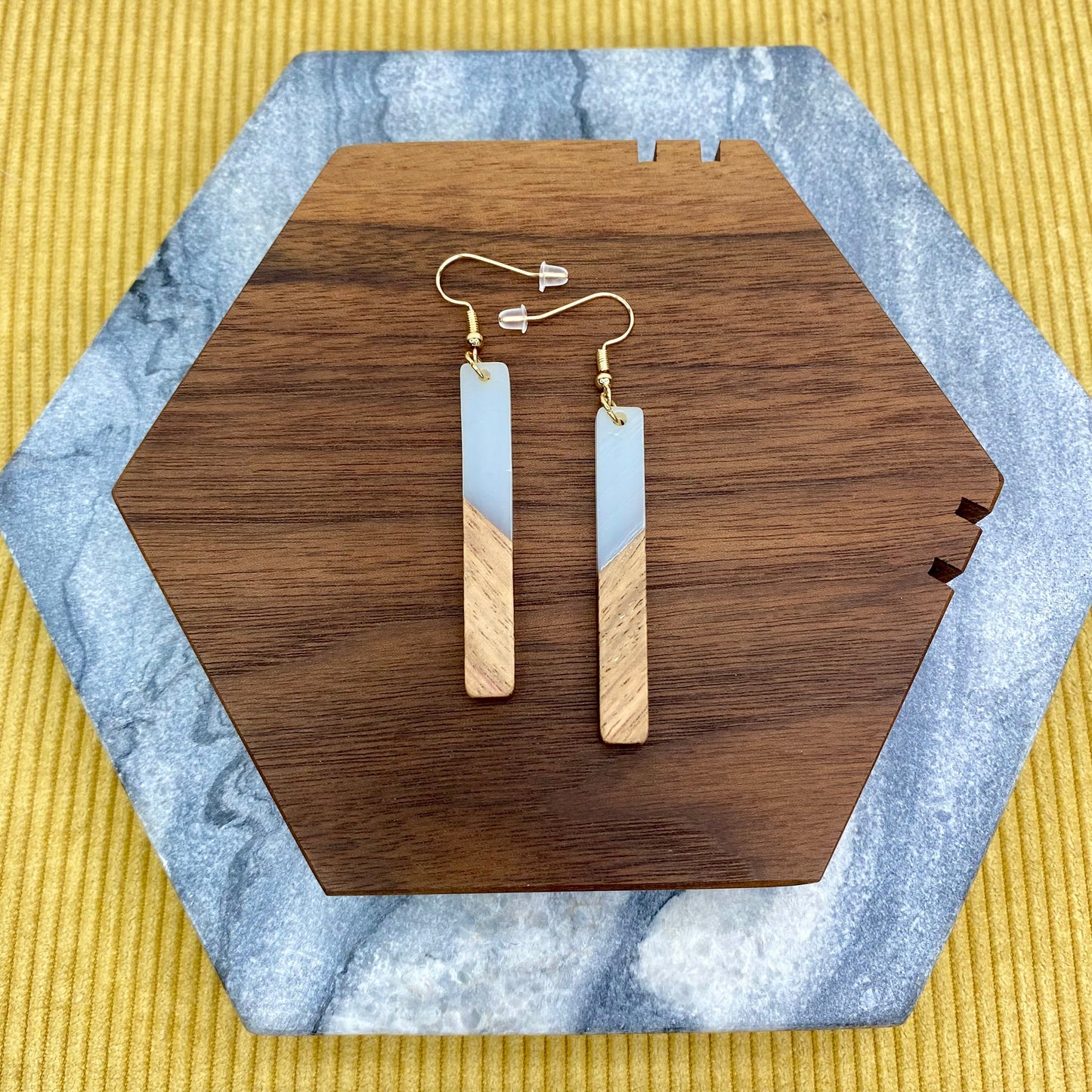 Dangle Earring - Wood & Acrylic - Rectangle