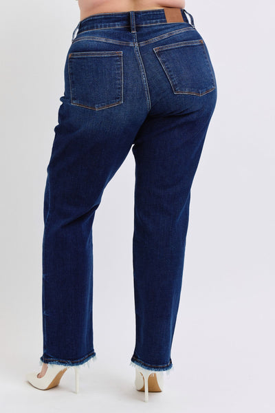 Judy Blue Frayed Hem Straight Leg Dark Wash Jeans