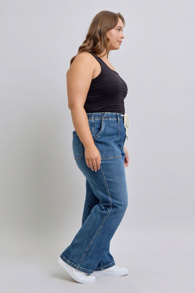 Judy Blue Melanie High Rise Drawstring Wide Leg Jeans