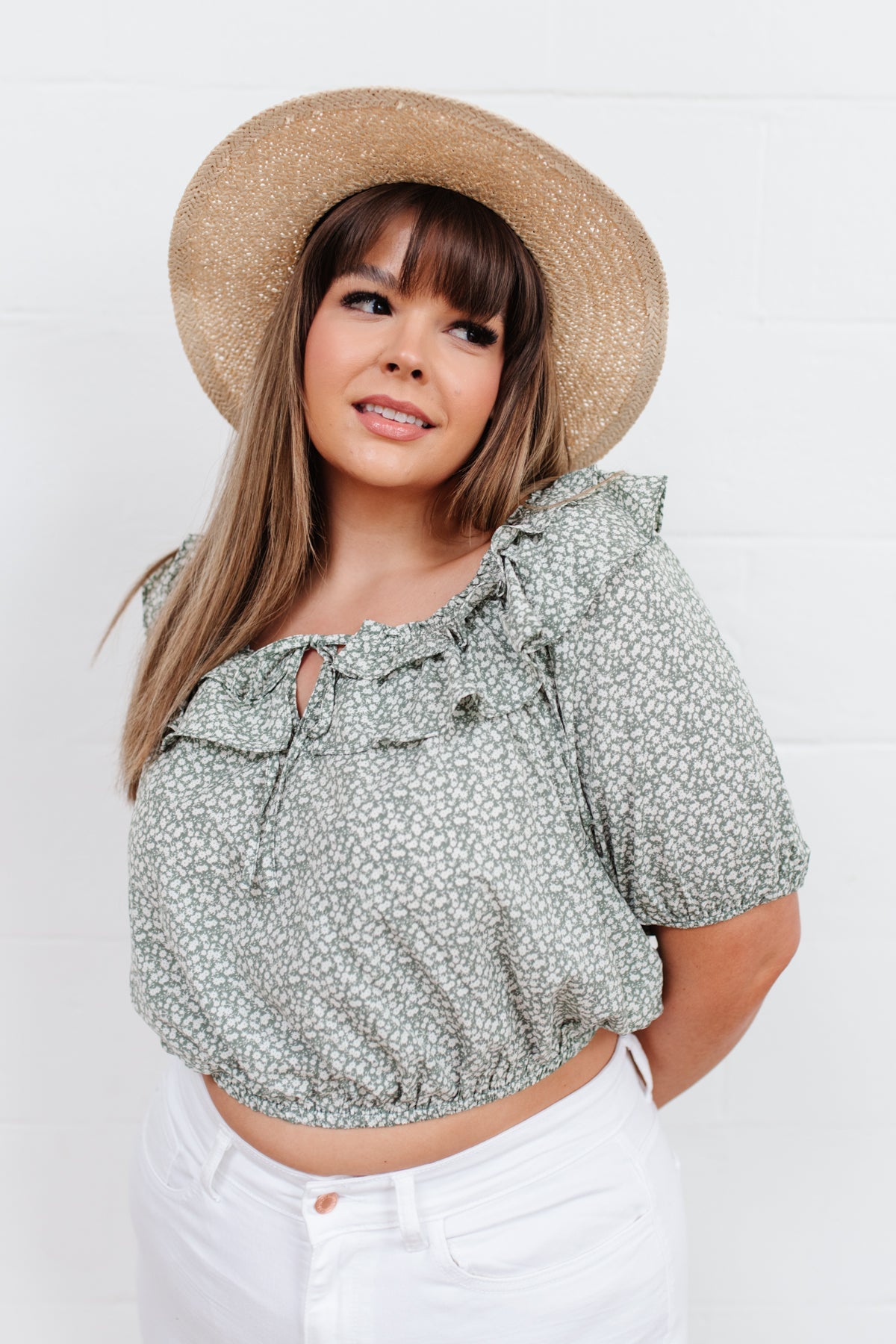 Golden Hour Cropped Blouse in Sage