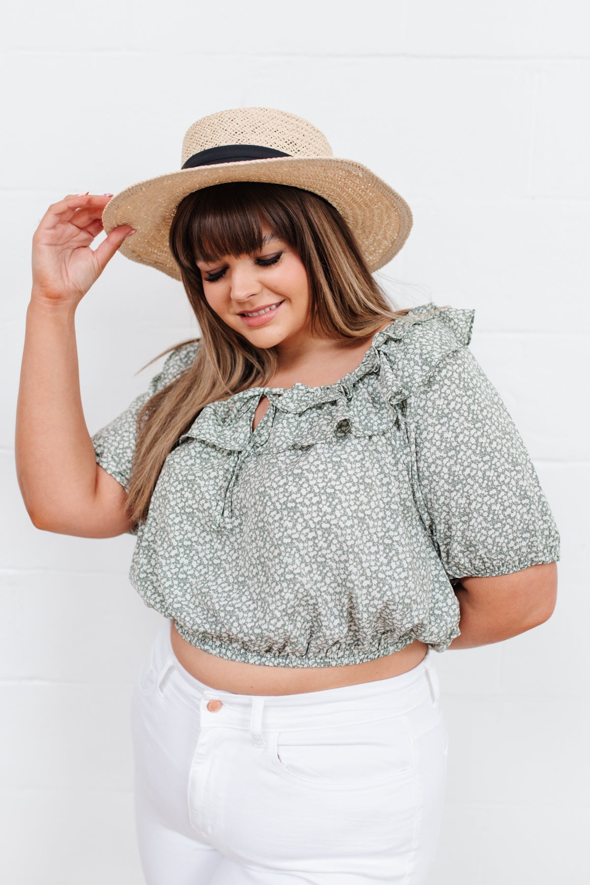 Golden Hour Cropped Blouse in Sage