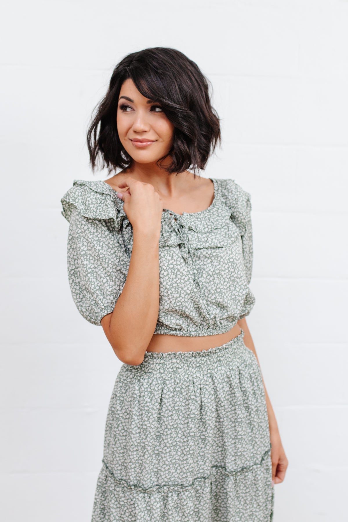 Golden Hour Cropped Blouse in Sage