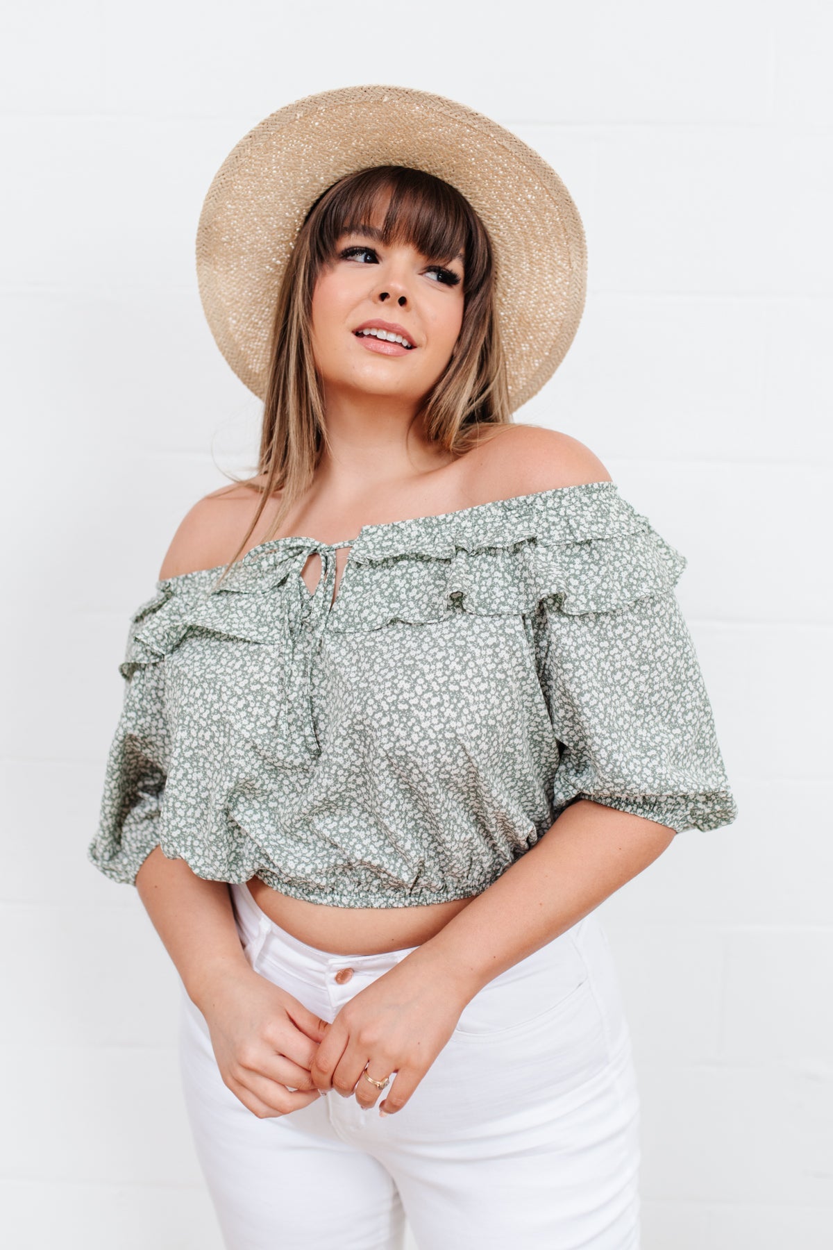 Golden Hour Cropped Blouse in Sage