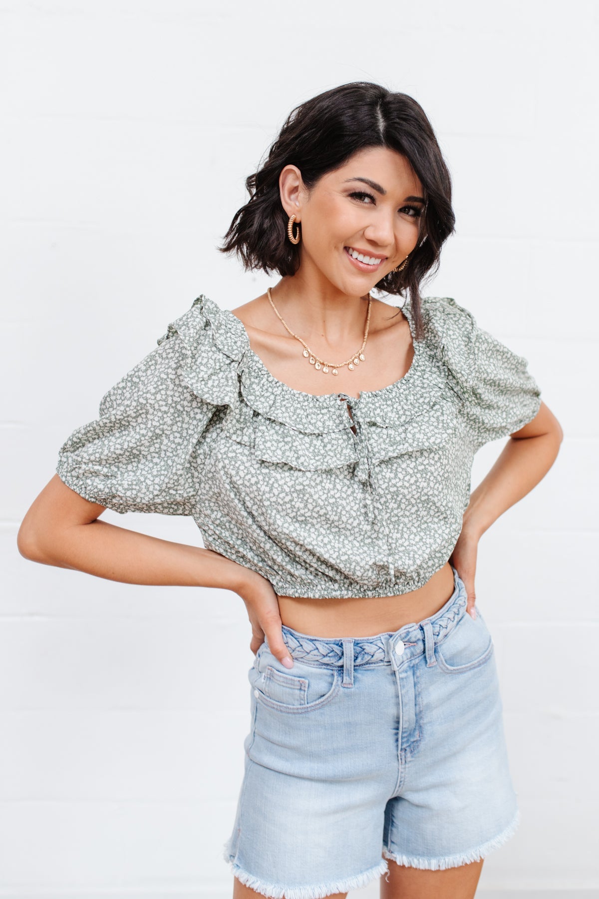 Golden Hour Cropped Blouse in Sage