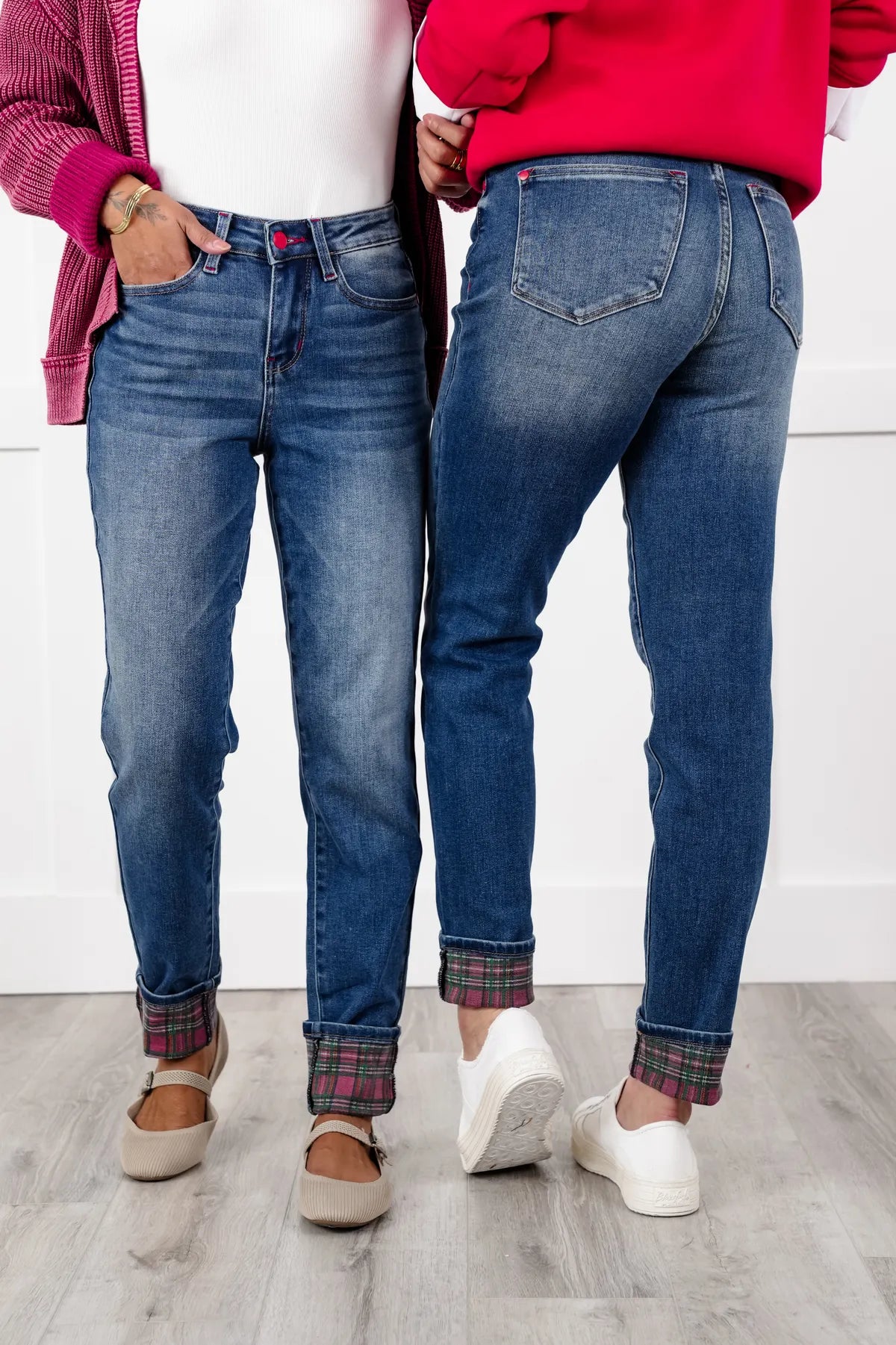 Judy Blue Plaid Cuff Straight Leg Jeans