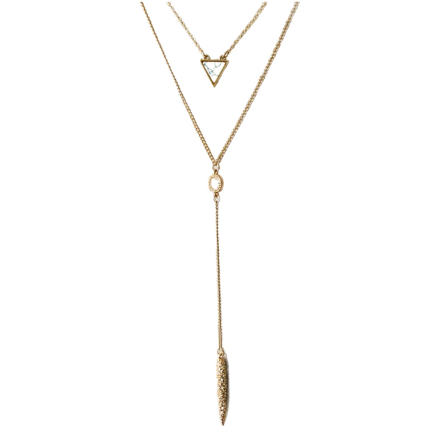 Double Layer Pave' and Stone Drop Necklace