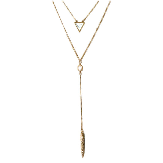 Double Layer Pave' and Stone Drop Necklace