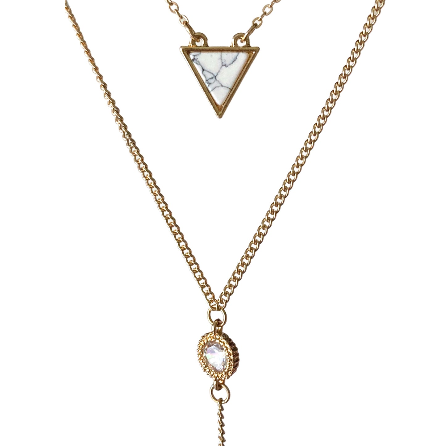 Double Layer Pave' and Stone Drop Necklace