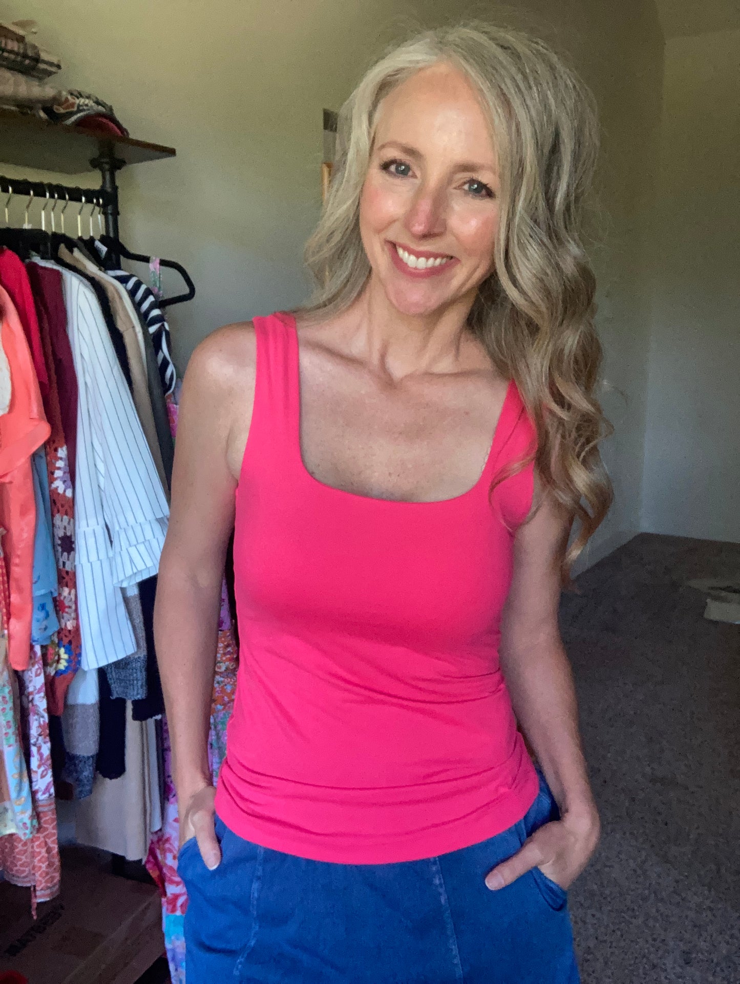 Always Right Square Neck Tank in Flamingo Pink