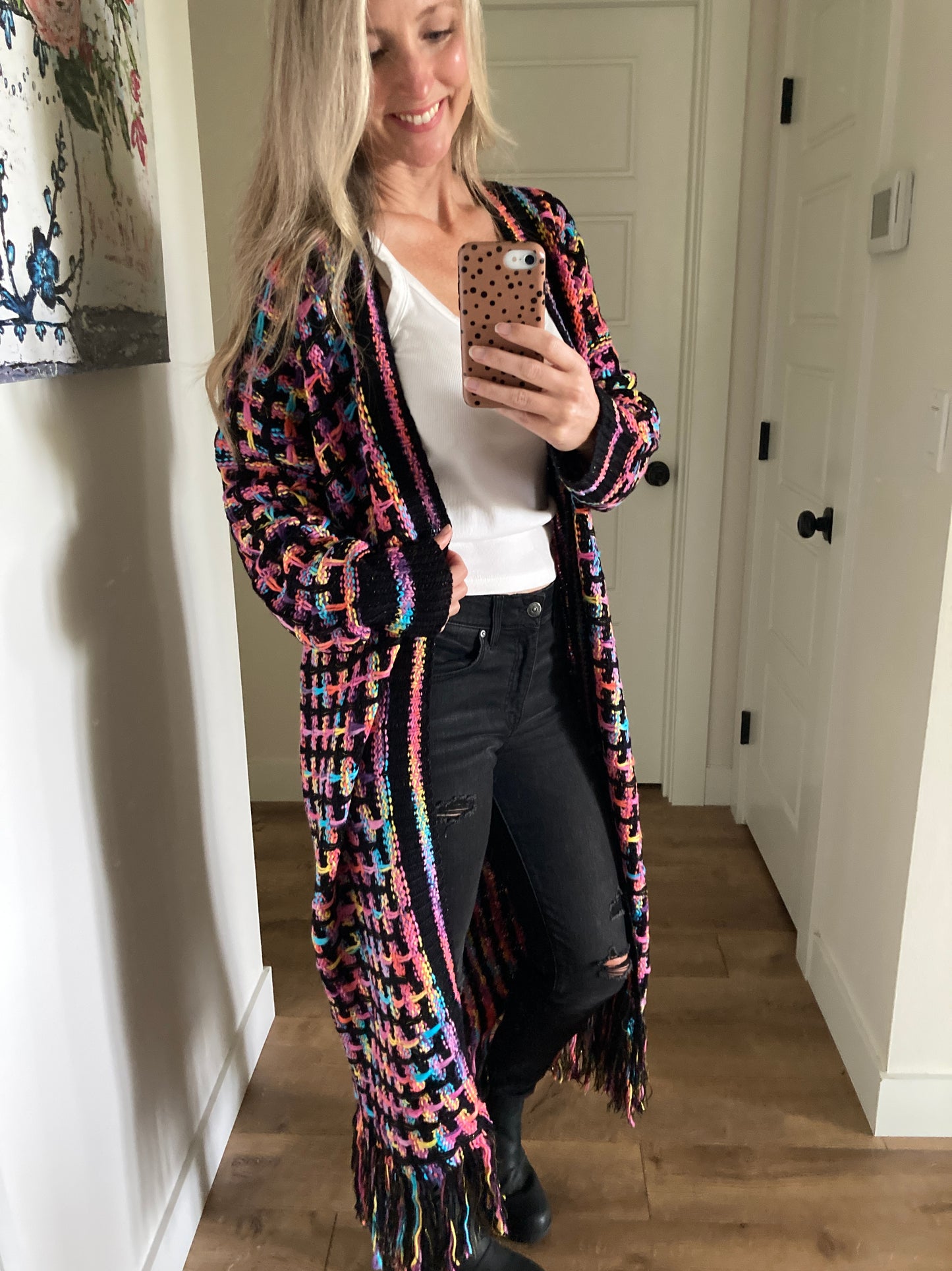 Black Multi Fringe Duster Cardigan