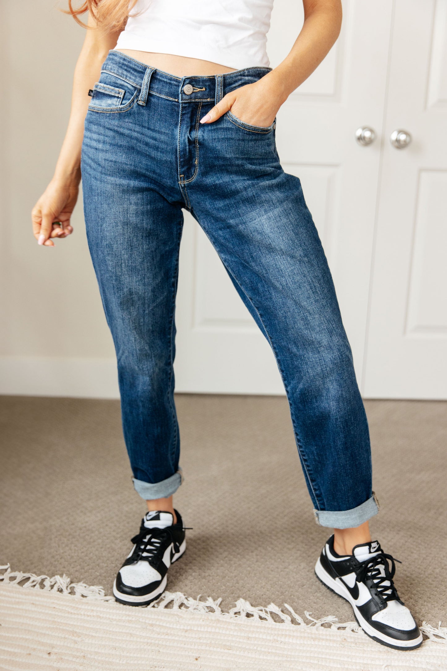 London Midrise Judy Blue Cuffed Boyfriend Jeans