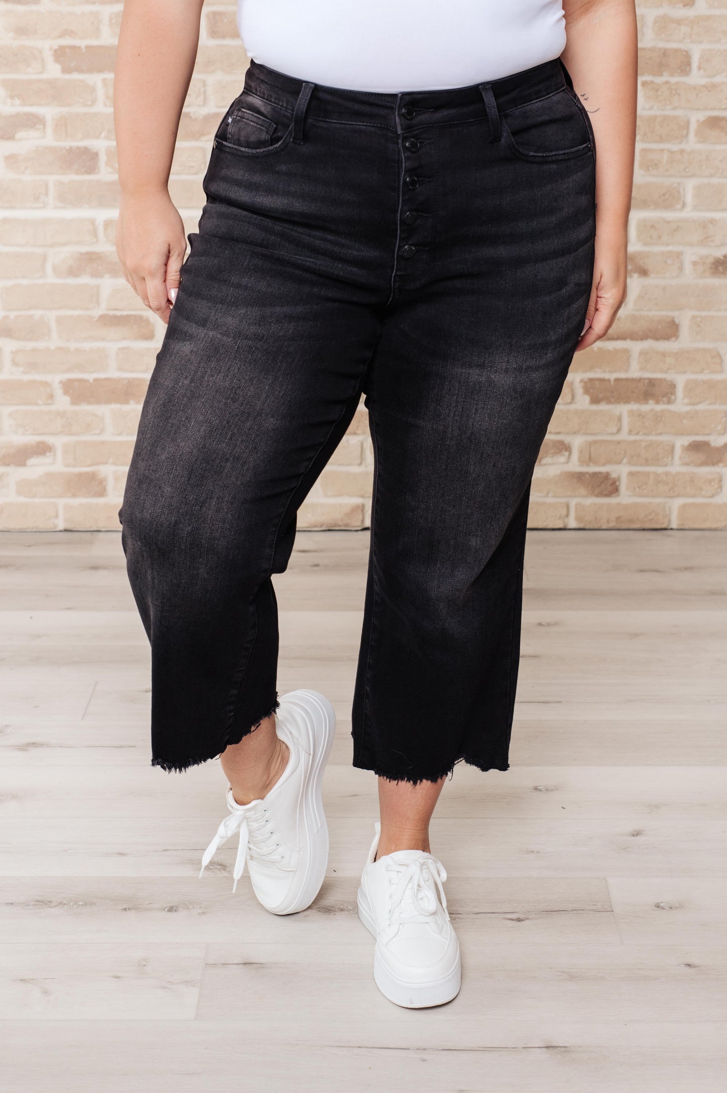 Judy Blue Ryan High Rise Button Fly Wide Leg Crop Jeans