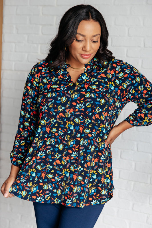 Lizzy Top in Navy and Teal Multi Floral