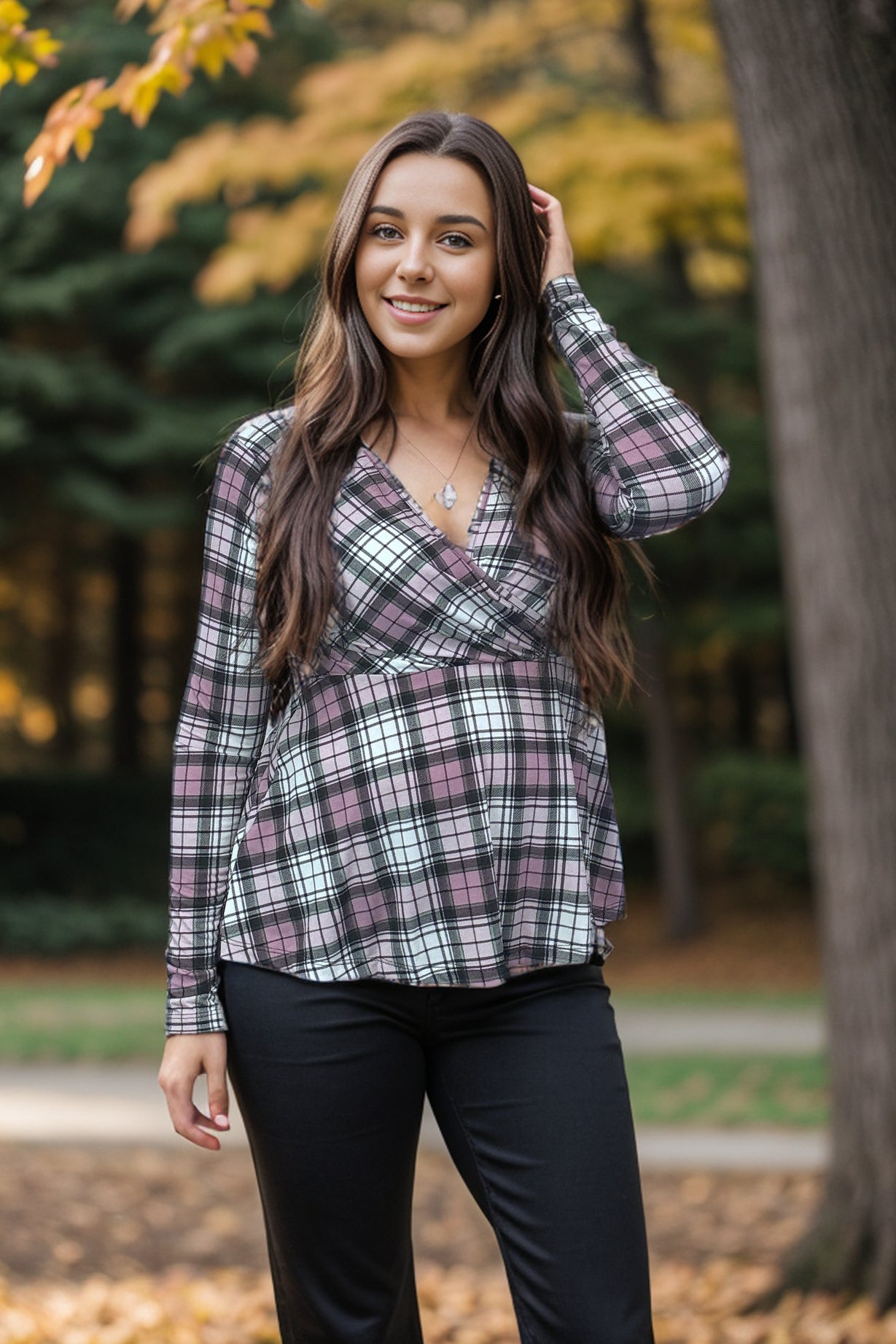 Pinky Plaid Peplum Cross Front Top