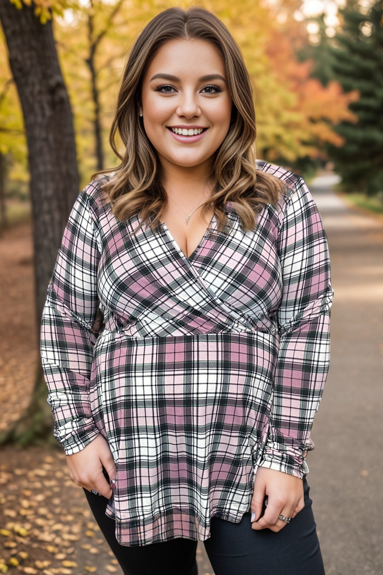 Pinky Plaid Peplum Cross Front Top