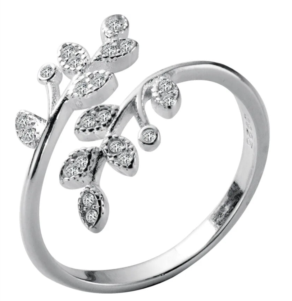 Crystal Leaf Wrap Ring