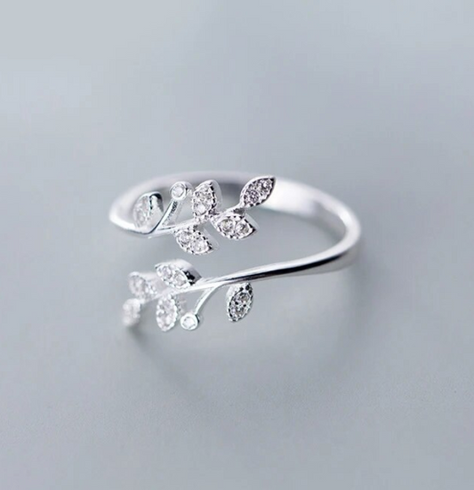 Crystal Leaf Wrap Ring