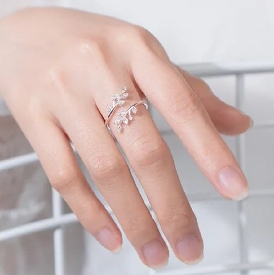 Crystal Leaf Wrap Ring