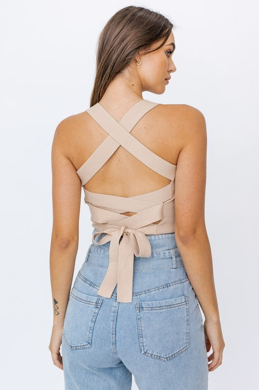 Ribbed Knit Cut-Out Back Tank