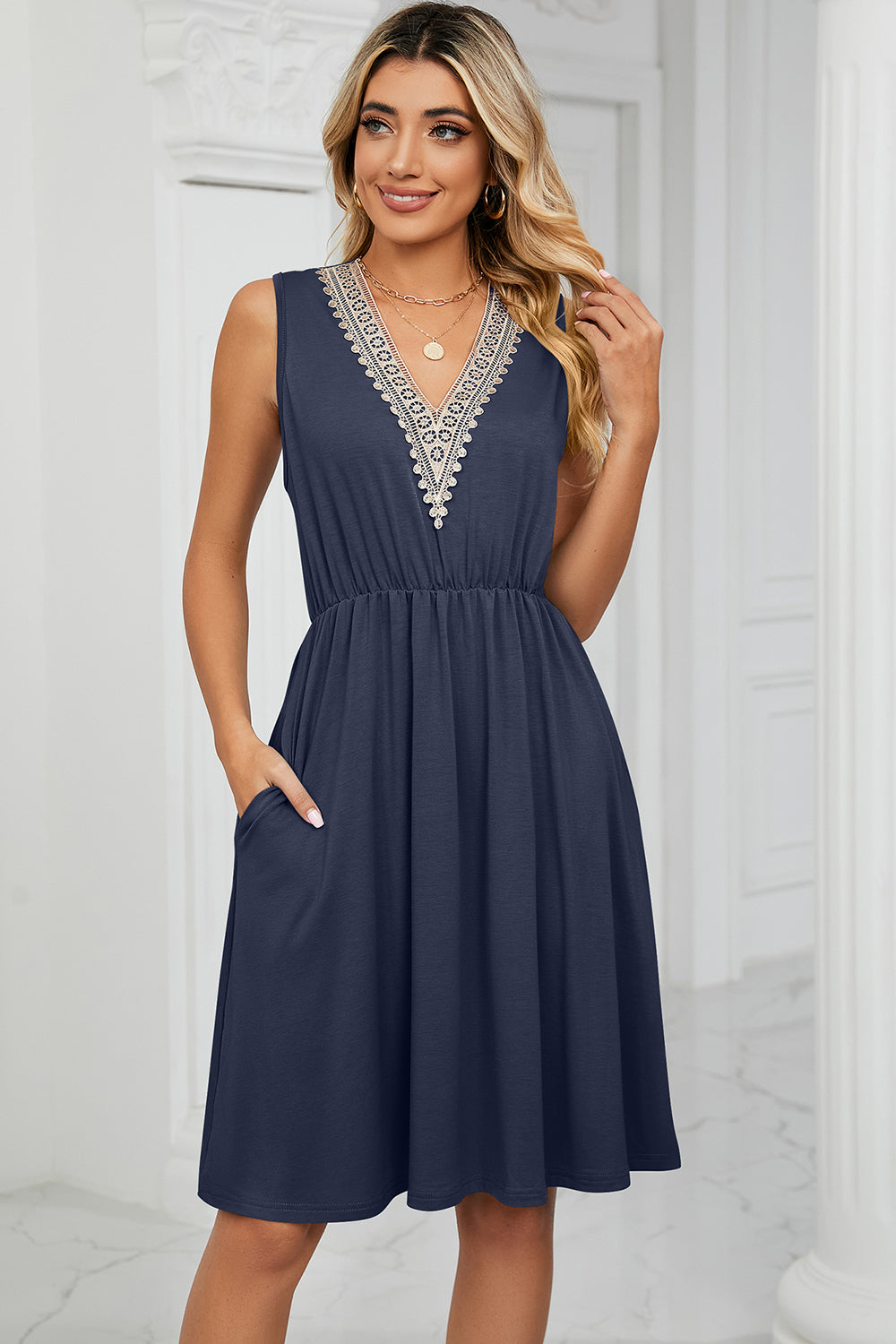 Lace V-Neck Tank Dress - 7 Color Options