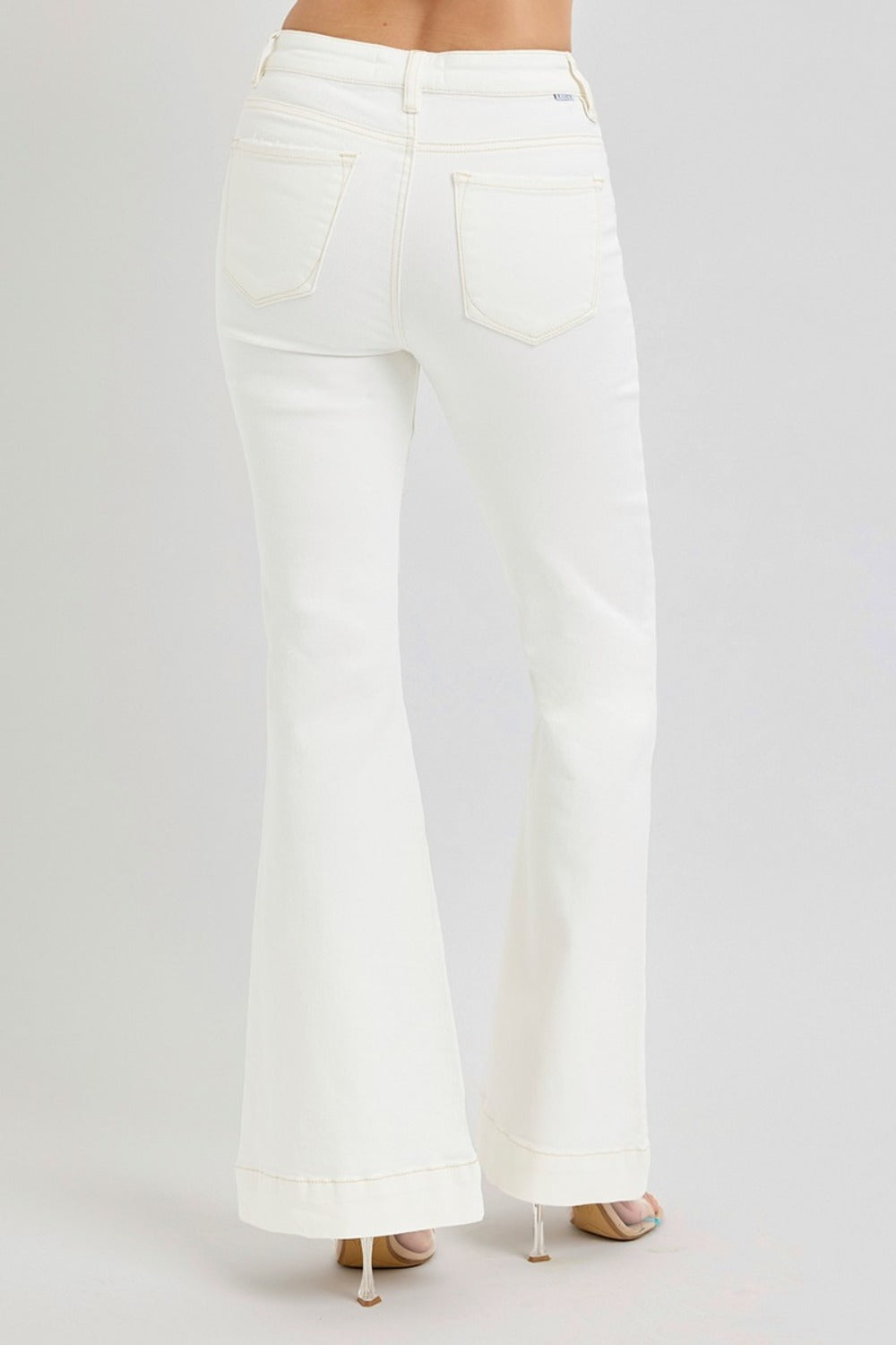 RISEN Front Patch Pocket Flare Jeans in Cream