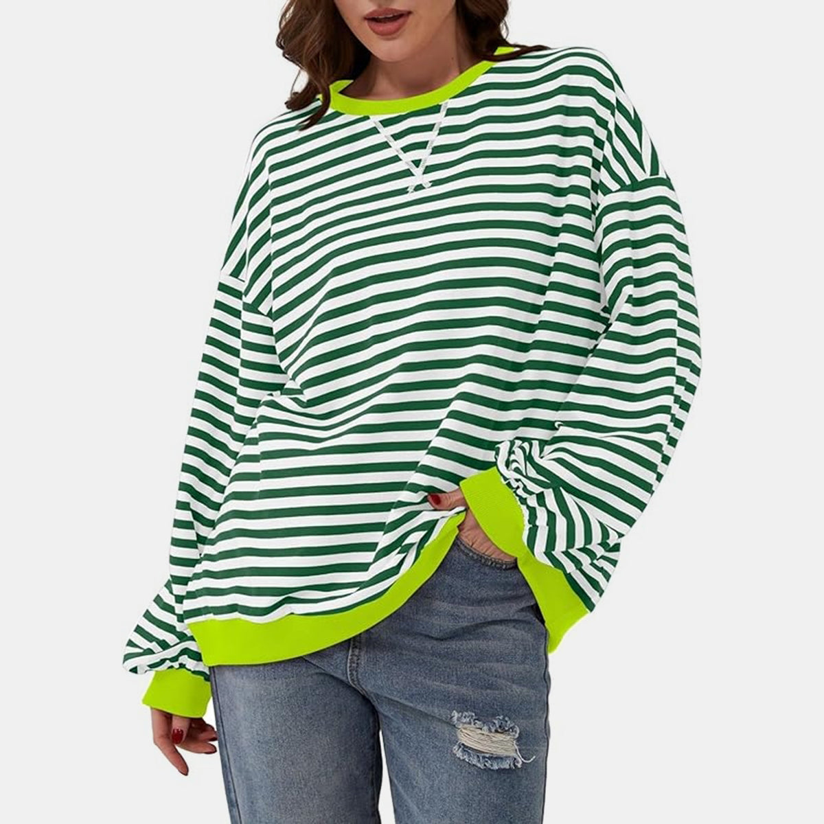 Contrast Striped Long Sleeve Oversized T-Shirt