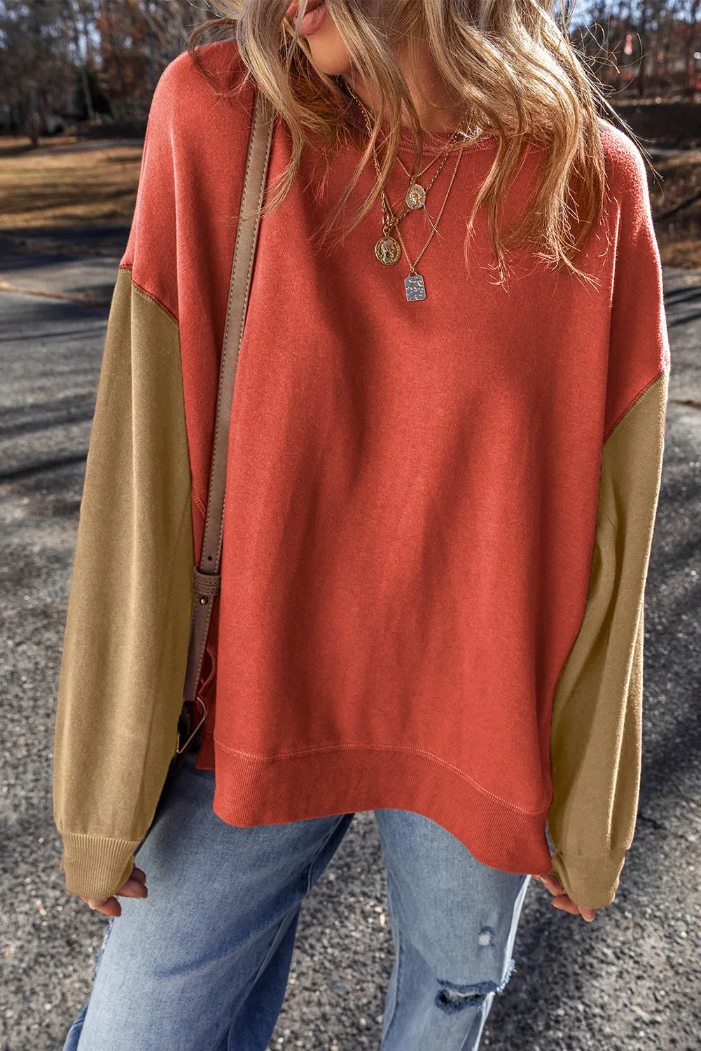 Contrast Sleeve Long Length Sweatshirt