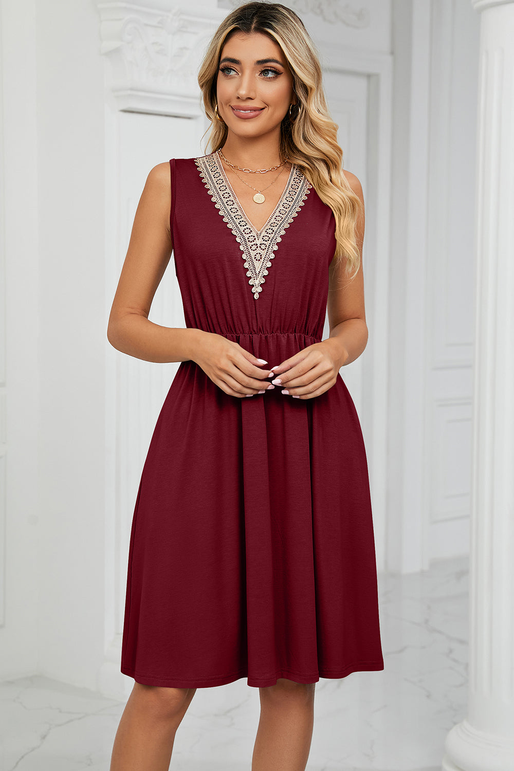 Lace V-Neck Tank Dress - 7 Color Options