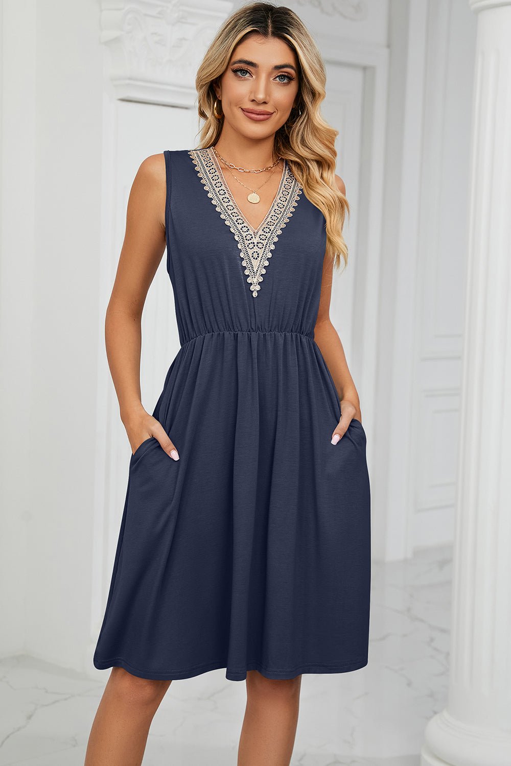 Lace V-Neck Tank Dress - 7 Color Options