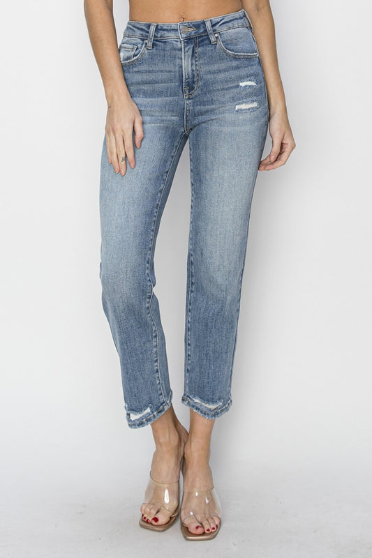 RISEN High Waist Distressed Ankle Cropped Jeans