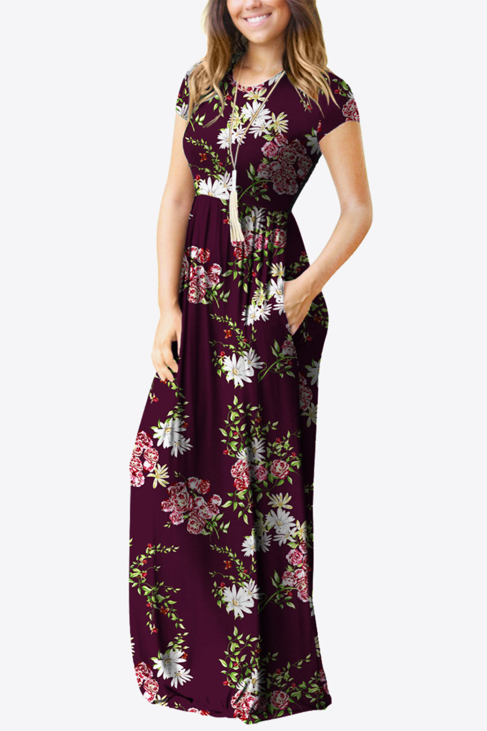 Short Sleeve Maxi Dress with Pockets - 5 Print Options