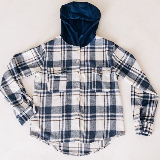 Navy Plaid Flannel - Hooded Adult