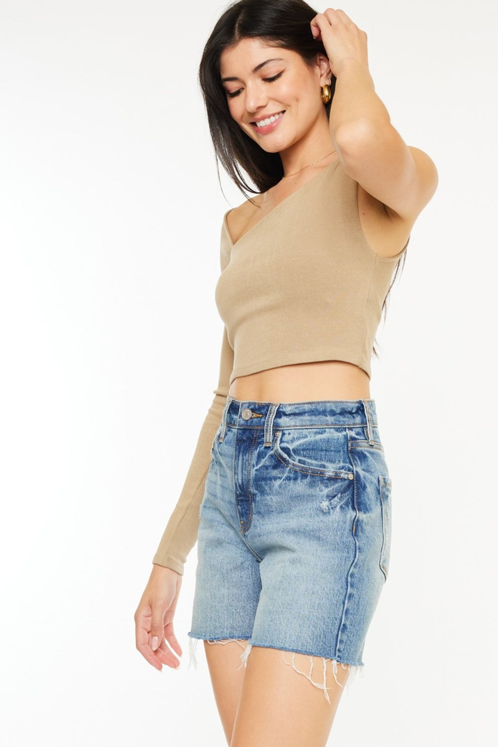 Kancan High Rise 90's Midi Denim Shorts