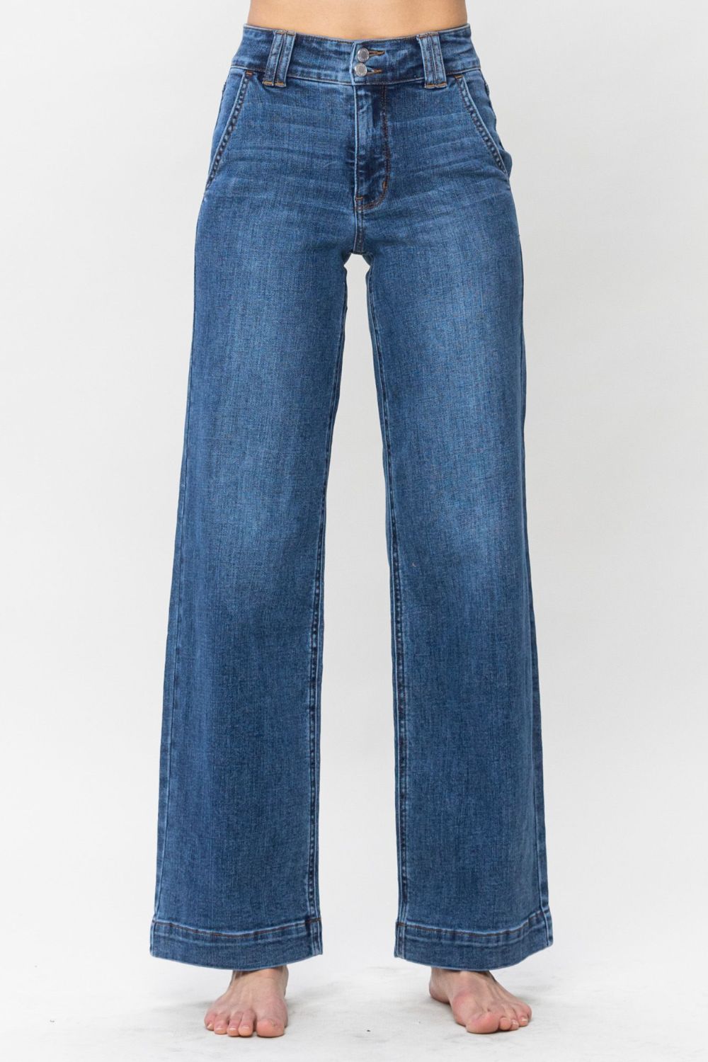 Judy Blue High Rise Double Button Crisscross Detail Wide Leg Jeans